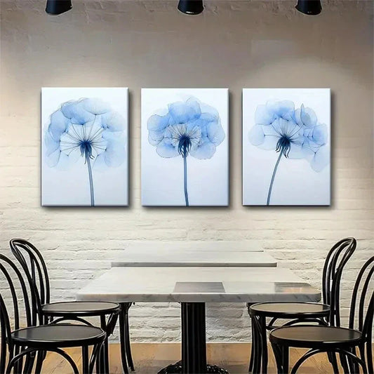 3pcs Soft and Elegant Flower Blue Floral Perfect Wall Art Set Canvas Framed 40x60cm - High Quality Print 100% Australian Made Wall Canvas Ready to Hang