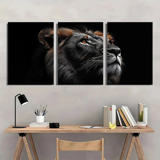 3pcs Majestic Lion Black & White Animal Metal Print Ready to Hang Art