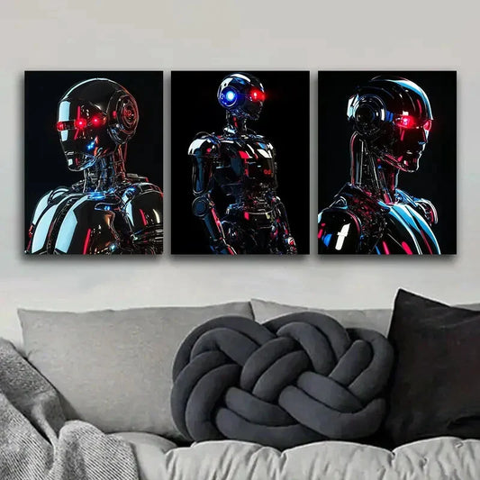 3pcs Astronauts on the moon Luxurious Metal Print Ready to Hang Art