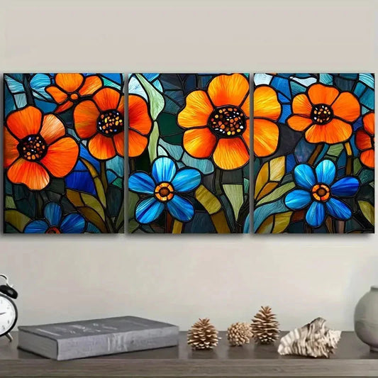 3pcs Stained Glass Window Cut Metal Print Ready to Hang Art