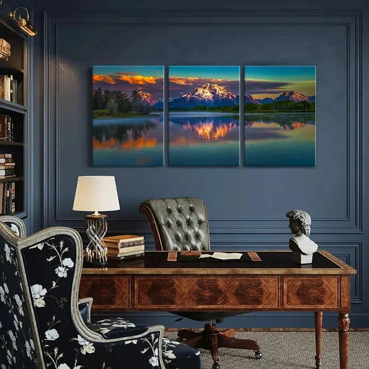 3pcs Mountains, Lakes, Sunset Wall Art Set Canvas Framed 40x60cm - High Quality Print 100% Australian Made Wall Canvas Ready to Hang