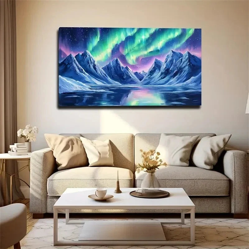 Vibrant Aurora Borealis Sky Wall Art Canvas Office Home Room Framed 120x60cm