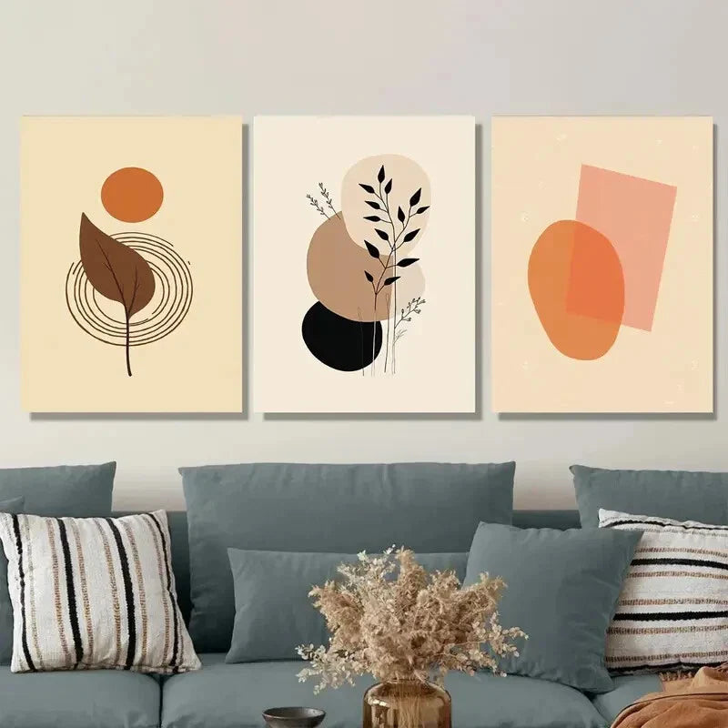 3pcs Modern Abstract Minimalist Botanical Pink Metal Print Ready to Hang Art
