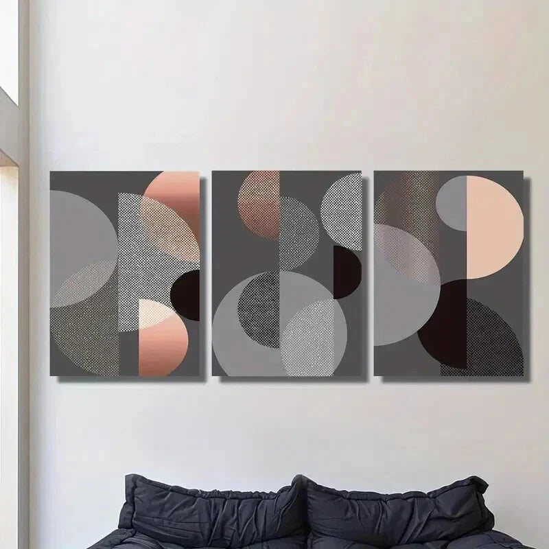 3pcs Classic Pink Black Gray Geometric Shapes Wall Art Set Canvas Framed 40x60cm - High Quality Print 100% Australian Made Wall Canvas Ready to Hang