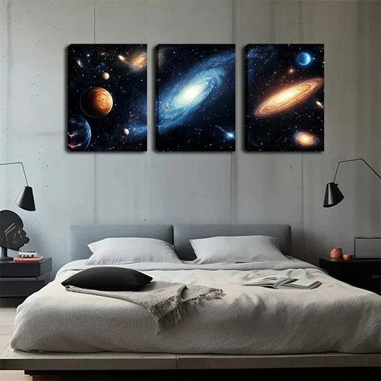 3pcs cosmic vastness with mysterious sci-fi style Wall Art Set Canvas Framed 40x60cm - High Quality Print 100% Australian Made Wall Canvas Ready to Hang