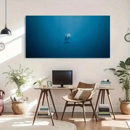 Dolphin Silhouette Perfect BlCue Wall Art Canvas Office Home Room Framed 120x60cm