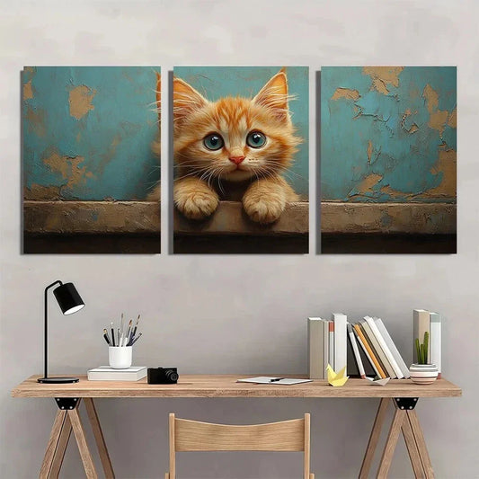 3pcs Animals Cat Kitten Murals Metal Print Ready to Hang Art
