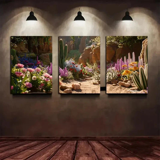 3pcs Desert Cactus Florals Green Leaves Metal Print Ready to Hang Art