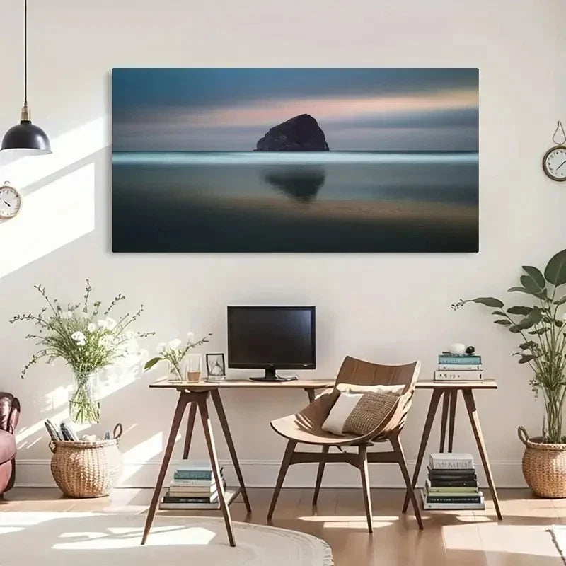 Big Rock & Water Scenery Wall Art Canvas Office Home Room Framed 80x45cm