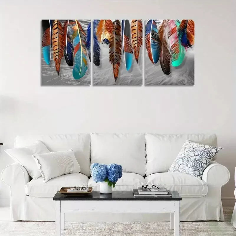 3pcs Modern Cool Decorative Feather Aesthetic Wall Art Set Canvas Framed 40x60cm - High Quality Print 100% Australian Made Wall Canvas Ready to Hang