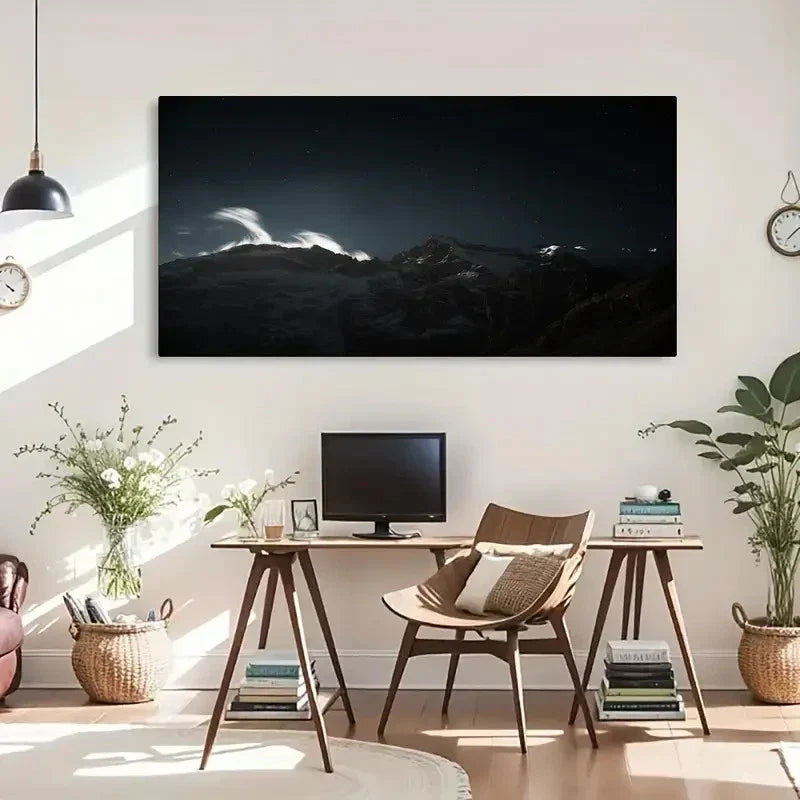 Mountains Moonlight Dark Night Wall Art Canvas Office Home Room Framed 120x60cm