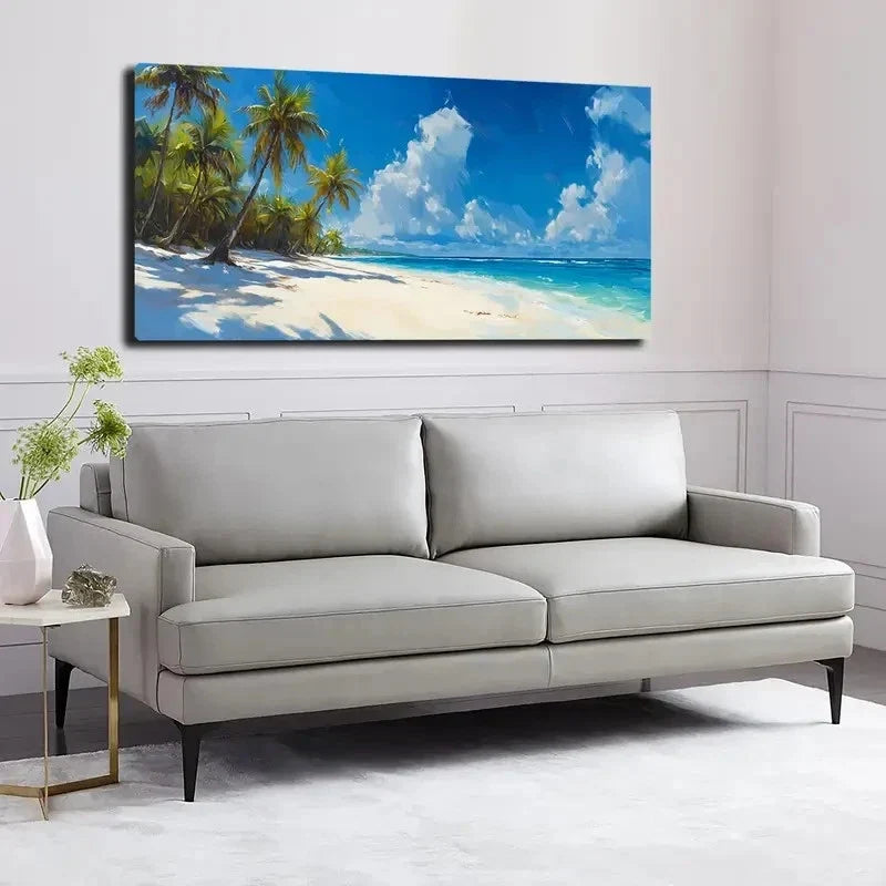 Tropical Beach Scene Wall Art canvas office home room framed 120x60cm