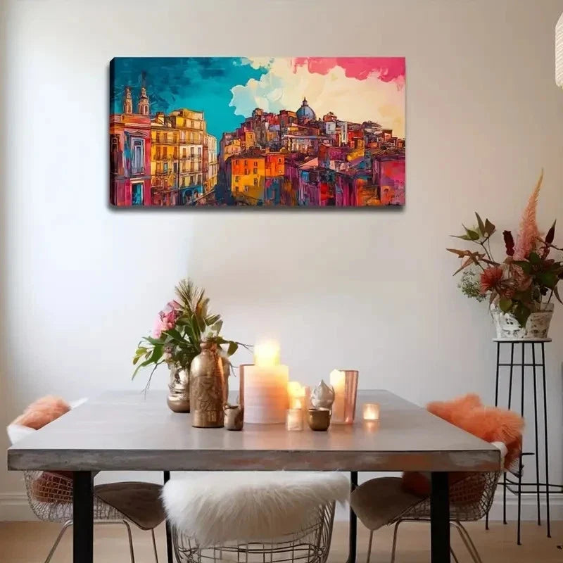 Gouache Method Of City Wall Art Canvas Office Home Room Framed 120x60cm