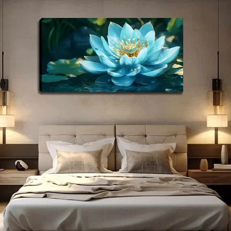 Elegant Blue for Lotus Flower Wall Art Canvas Office Home Room Framed 120x60cm