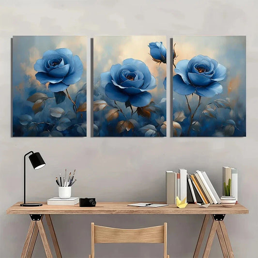 3pcs Color Blue Rose Theme Floral Theme Metal Print Ready to Hang Art