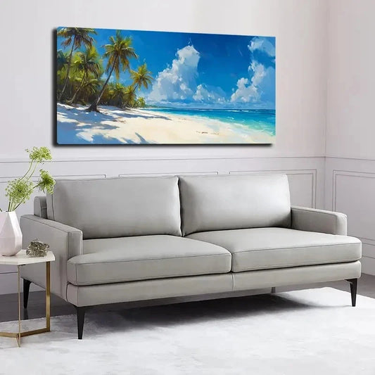 Tropical Beach Scene Wall Art canvas office home room framed 80x45cm