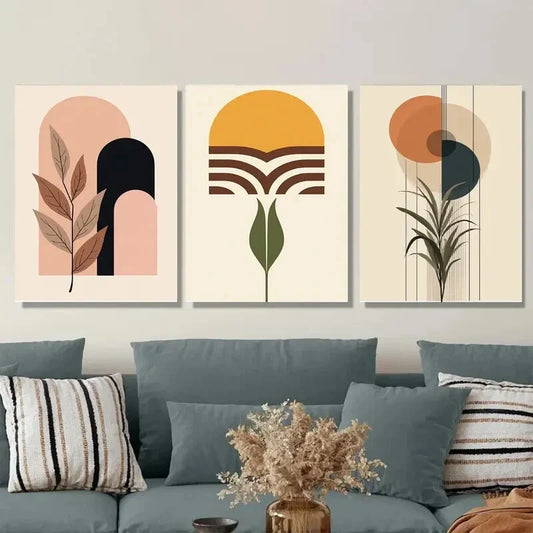 3pcs Modern Abstract Boho Style Yellow Metal Print Ready to Hang Art