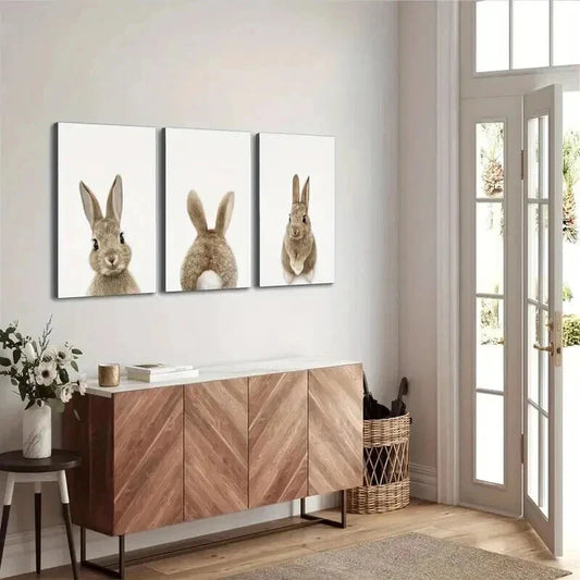 3pcs Modern & Classic Set of Rabbit Tail Wall Art Set Canvas Framed 40x60cm - High Quality Print 100% Australian Made Wall Canvas Ready to Hang
