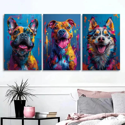 3pcs Animal Themed Modern Dog Wall Art Set Canvas Framed 40x60cm - High Quality Print 100% Australian Made Wall Canvas Ready to Hang