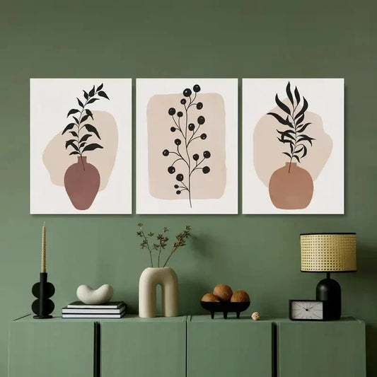 3pcs Beige & Brown Palette Botanical Metal Print Ready to Hang Art