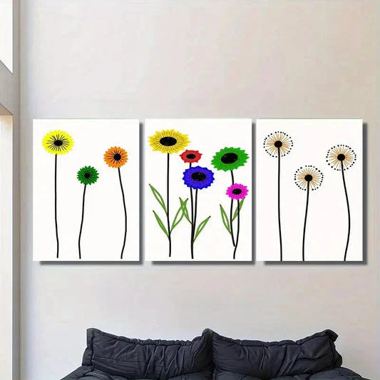 3pcs Modern Abstract Floral Vibrant Colorful Metal Print Ready to Hang Art