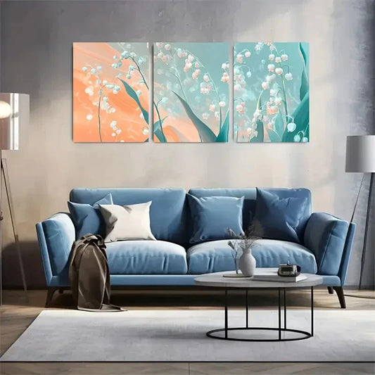 3pcs Summer Lily of the Valley Vibrant Peach Metal Print Ready to Hang Art