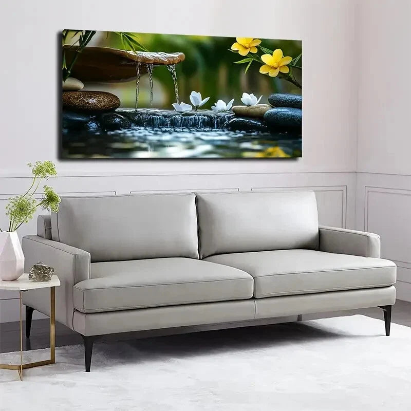 Serene Yellow Flowers & Greener Wall Art Canvas Office Home Room Framed 120x60cm