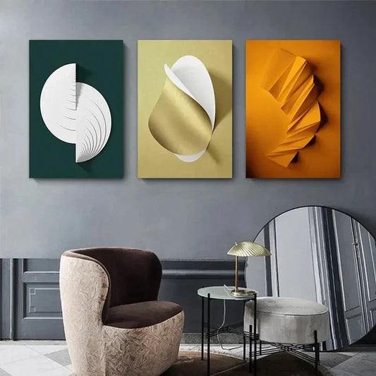 3pcs Abstract Modern Geometric Metal Print Ready to Hang Art