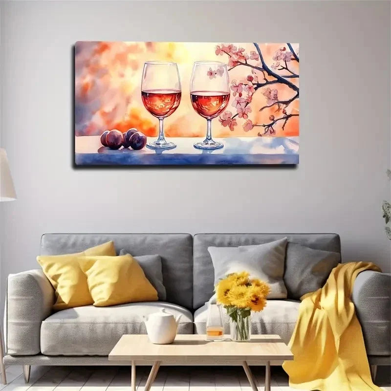 Elegant Goblet With Cherry Wall Art Canvas Office Home Room Framed 120x60cm