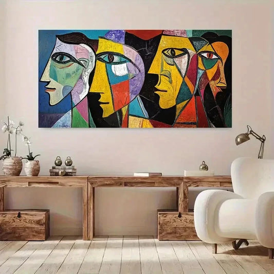 Modern Colorful Portrait Faces Wall Art Canvas Office Home Room Framed 120x60cm