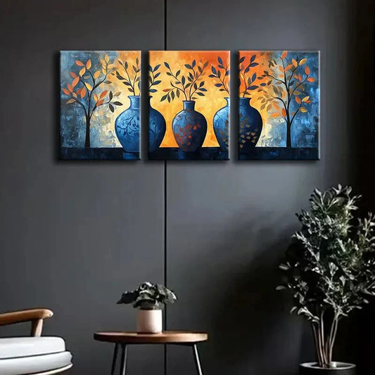 3pcs Abstract Vase and Foliage Triptych Perfect Wall Art Set Canvas Framed 40x60cm - High Quality Print 100% Australian Made Wall Canvas Ready to Hang