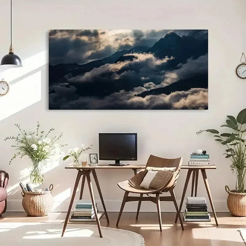 Light Clouds Mountains Scenery Wall Art Canvas Office Home Room Framed 80x45cm