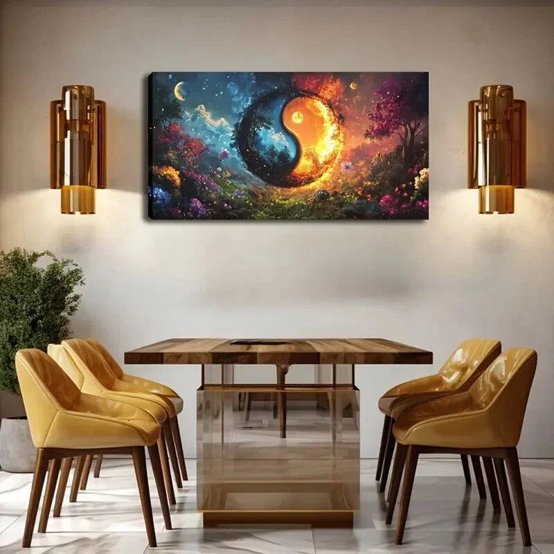Yin Yang Symbolism Cosmic Wall Art Canvas Office Home Room Framed 120x60cm