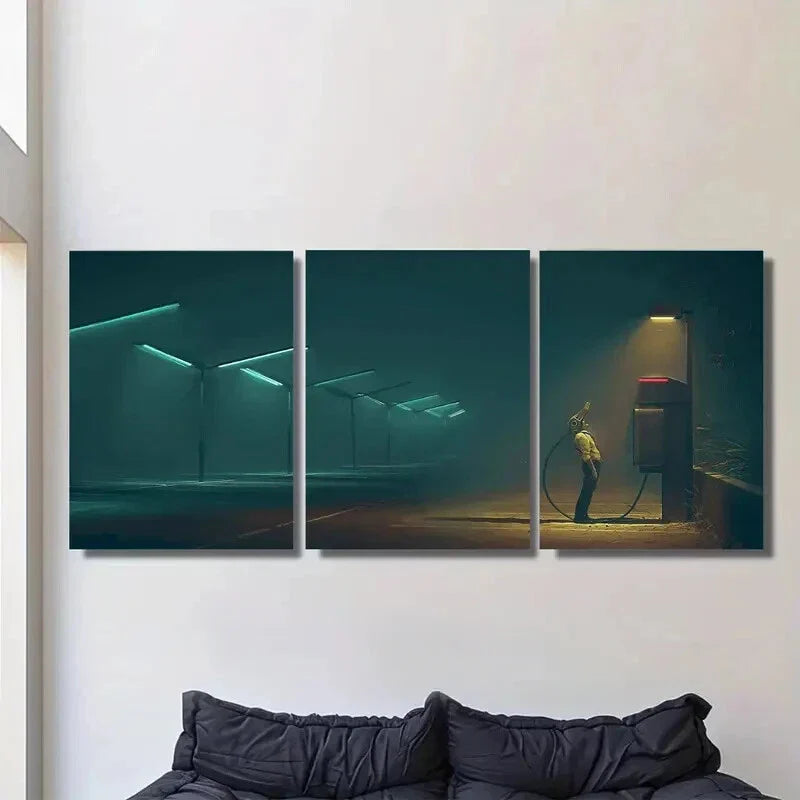 3pcs Night Scene with Neon Lights Metal Print Ready to Hang Art