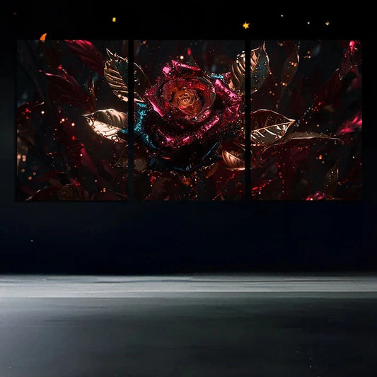 3pcs Rose Abstract Floral Beautiful Metal Print Ready to Hang Art