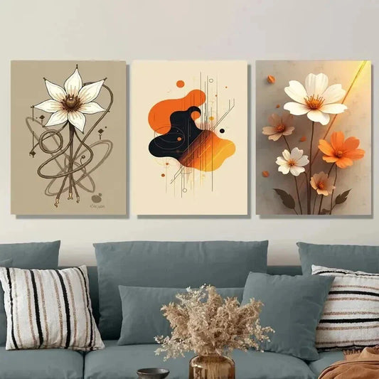 3pcs Elegant Floral Vibrant Orange Abstract Wall Art Set Canvas Framed 40x60cm - High Quality Print 100% Australian Made Wall Canvas Ready to Hang
