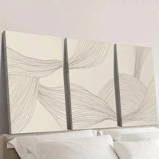 3pcs Light Luxury Neutral Color Lines Wall Art Set Canvas Framed 40x60cm - High Quality Print 100% Australian Made Wall Canvas Ready to Hang