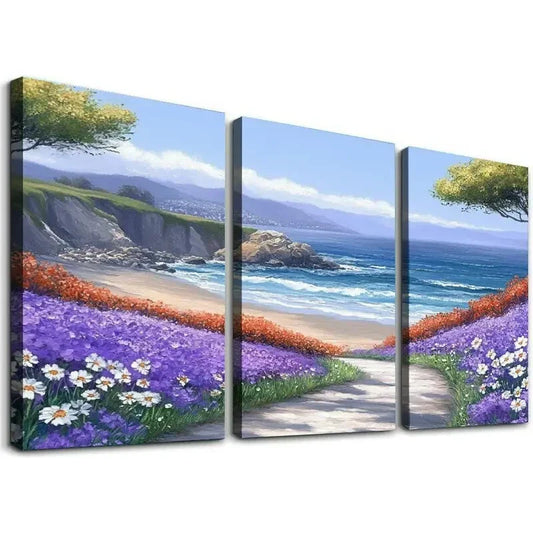 3pcs Blue Ocean & Daisy Wall Art Set Canvas Framed 40x60cm - High Quality Print 100% Australian Made Wall Canvas Ready to Hang