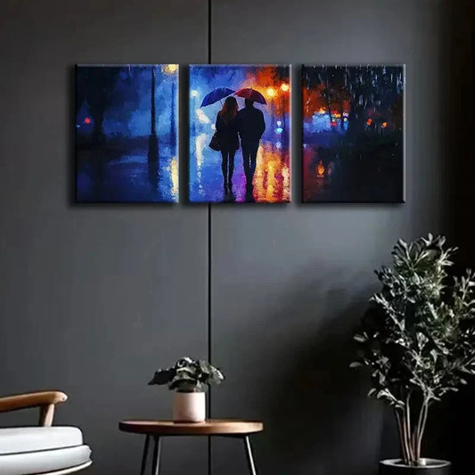3pcs Romantic Lovers Under Street Light Perfect Wall Art Set Canvas Framed 40x60cm - High Quality Print 100% Australian Made Wall Canvas Ready to Hang