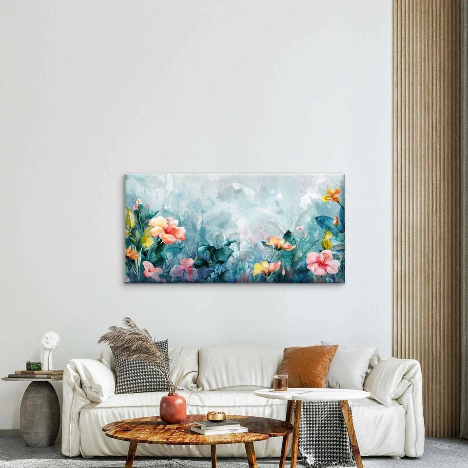 Watercolor Abstract Floral Wall Art Canvas Office Home Room Framed 80x45cm