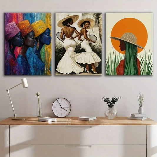 3pcs Abstract Figure Green White Lady Blue Gold Wall Art Set Canvas Framed 40x60cm - High Quality Print 100% Australian Made Wall Canvas Ready to Hang
