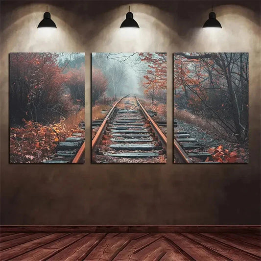 3pcs old and abandoned railway tracks Metal Print Ready to Hang Art