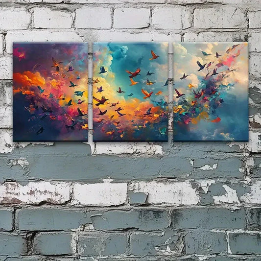 3pcs Vibrant Colorful Sky Birds Metal Print Ready to Hang Art