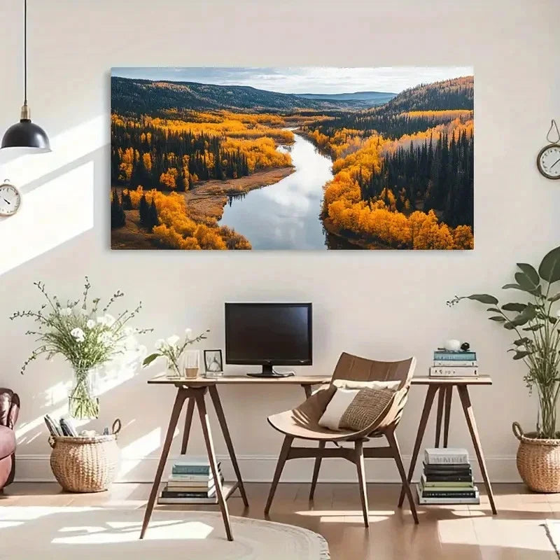 Mountain Valley Perfect Autumn Wall Art Canvas Office Home Room Framed 120x60cm