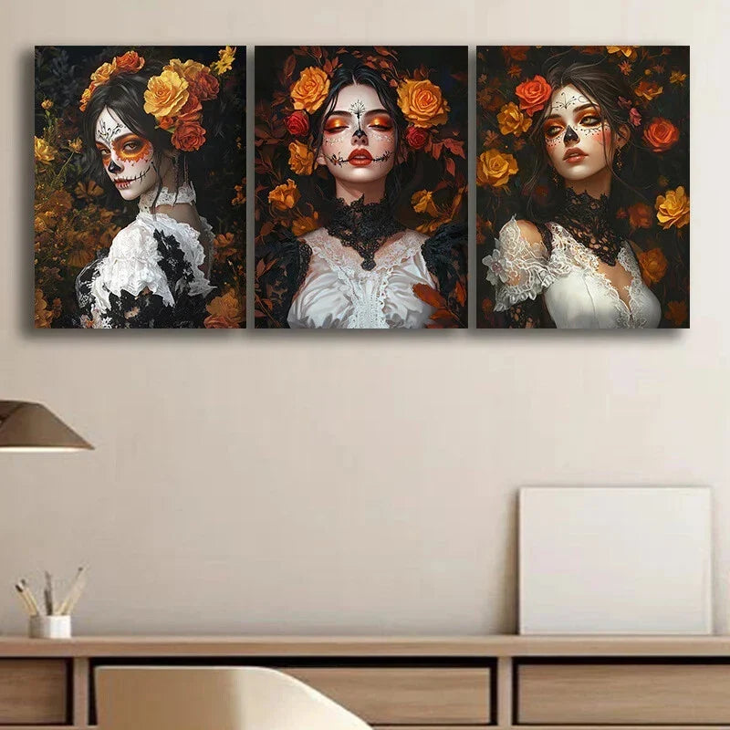 3pcs Modern Figures Yellow Florals Metal Print Ready to Hang Art