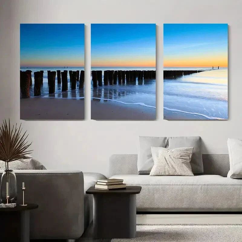 3pcs Serene Beach Sunset Tranquil Ocean Metal Print Ready to Hang Art