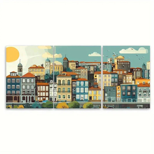 3pcs Portugal Cityscape Unique Porto Metal Print Ready to Hang Art