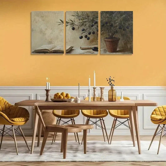 3pcs Michelangelo Style Contemporary Olive Tree Metal Print Ready to Hang Art