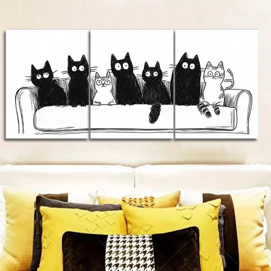 3pcss Cats Sitting on Couch Design Wall Art Set Canvas Framed 40x60cm - High Quality Print 100% Australian Made Wall Canvas Ready to Hang