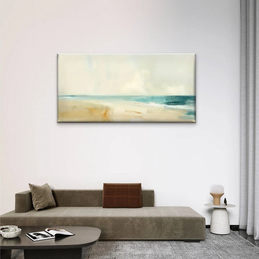 Beach Scenes Waves Sand Sky Wall Art Canvas Office Home Room Framed 80x45cm